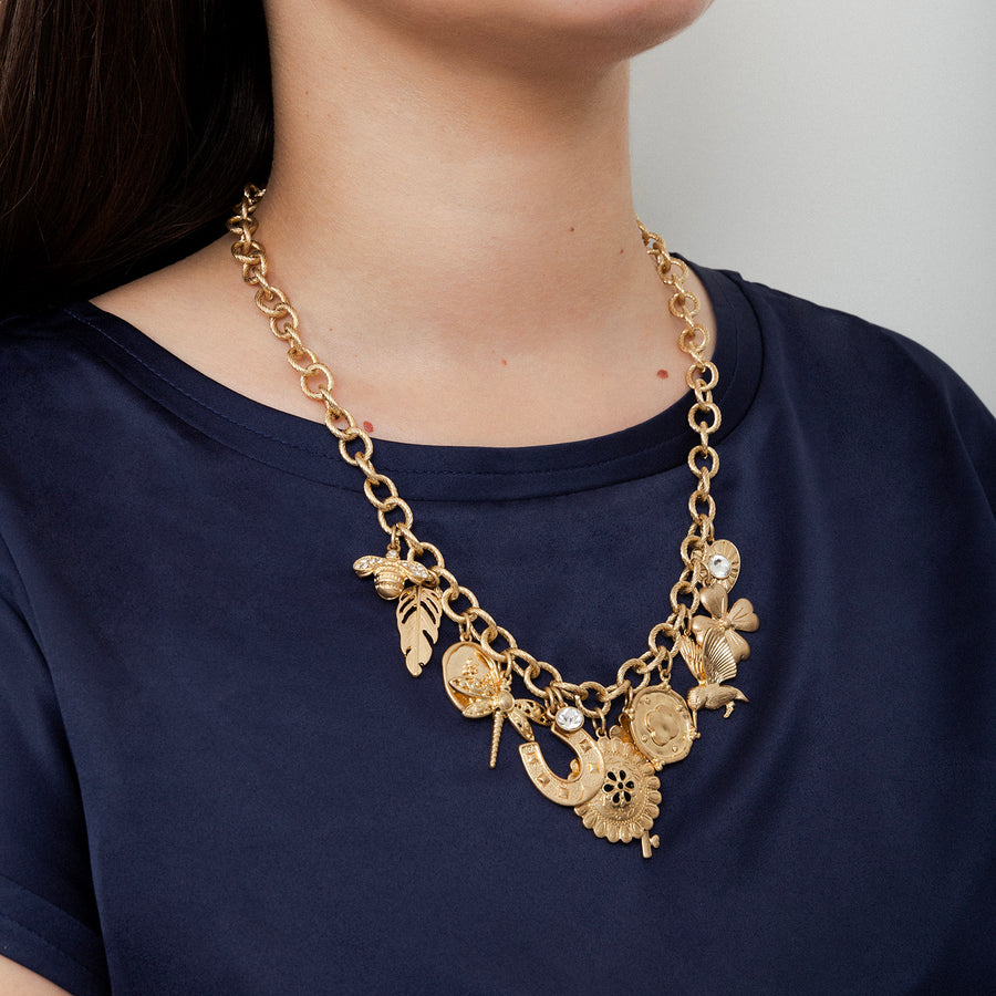 Gold 'Vintage Charm' Statement Necklace