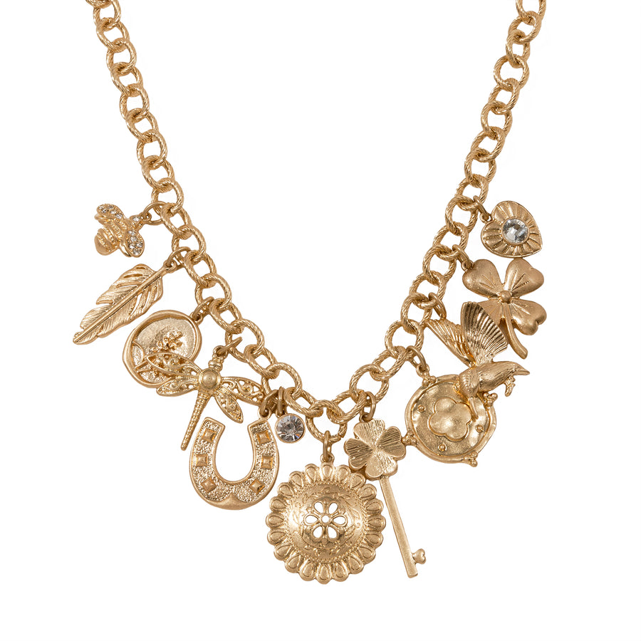 Gold 'Vintage Charm' Statement Necklace