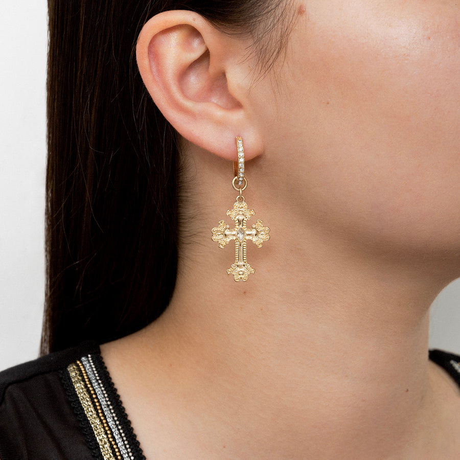 Gold 'Gothic Revival' Cross Earrings