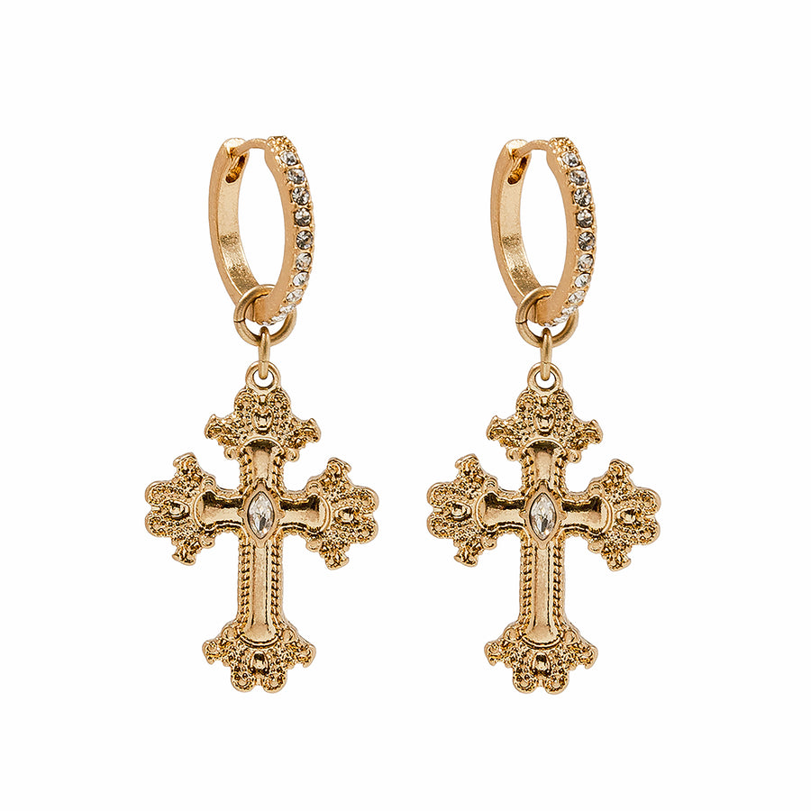 Gold 'Gothic Revival' Cross Earrings