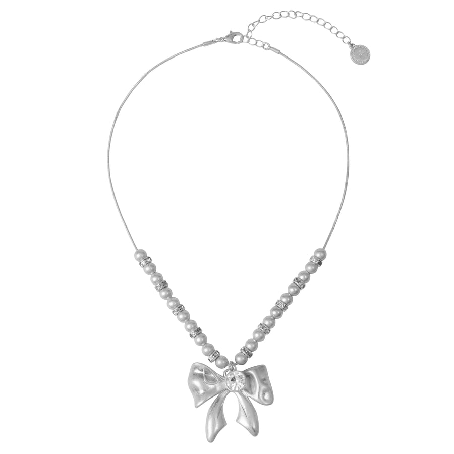 Silver 'Bow' Beaded Necklace