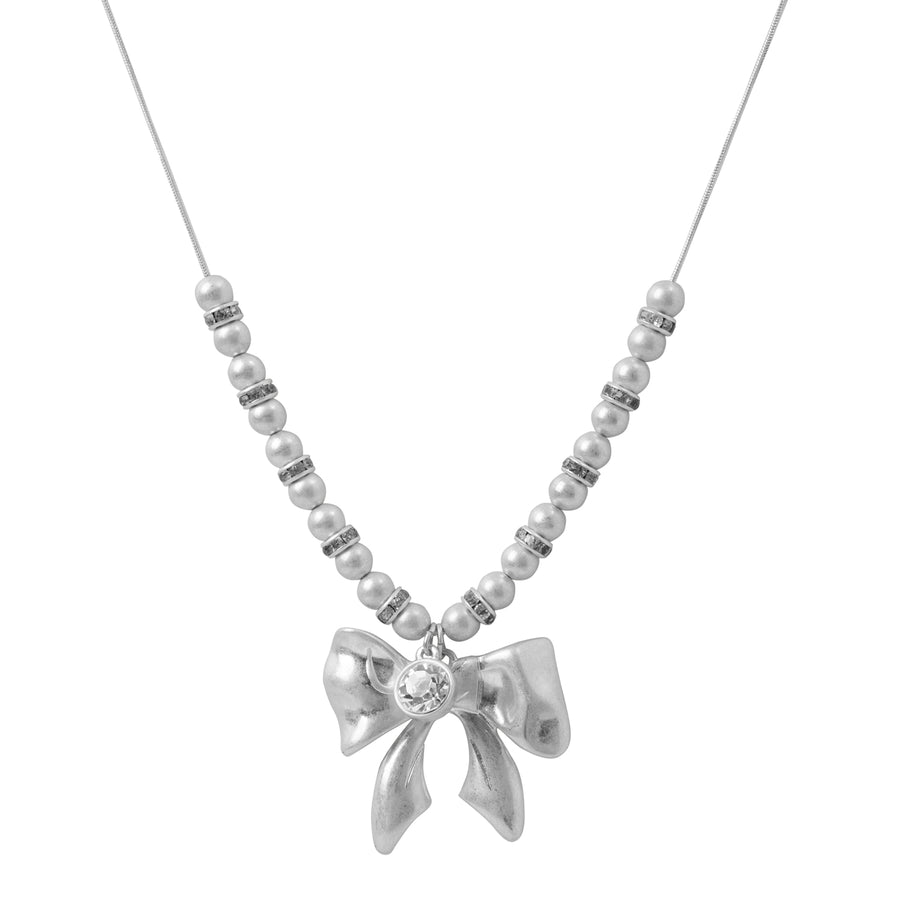 Silver 'Bow' Beaded Necklace