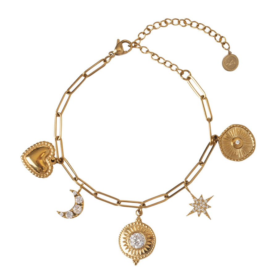 Gold 'Celestial' Stainless Steel Charm Bracelet