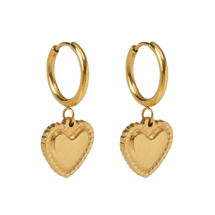 Gold 'Heart' Charm Stainless Steel Hoop Earrings