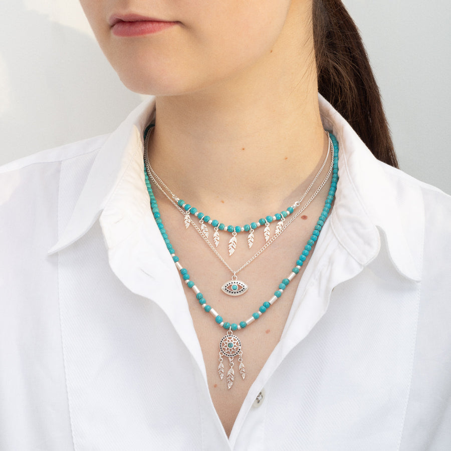 Silver 'Dreamcatcher' Beaded Layered Necklace